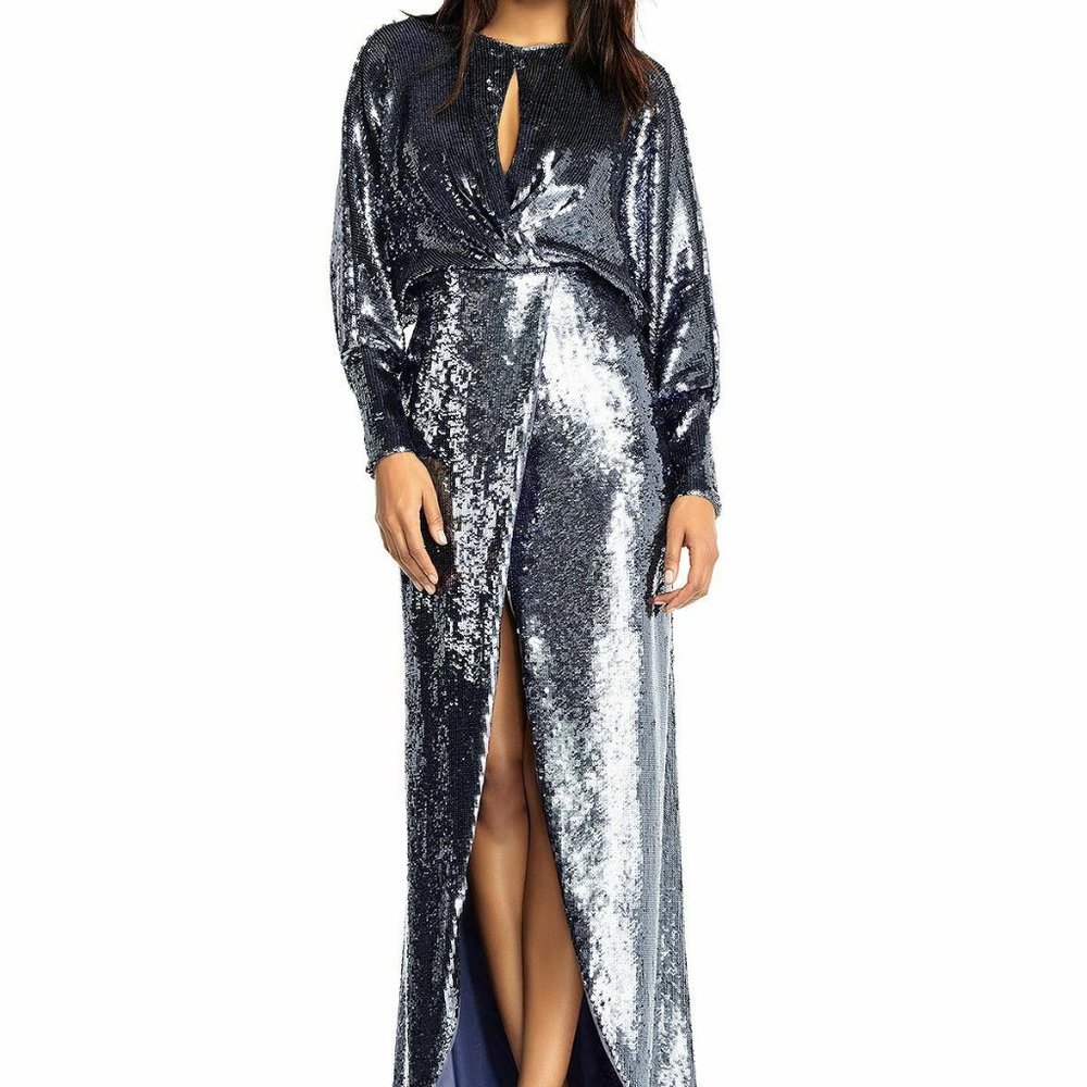NWT Adian Mattox New Years Eve Full Sequin Silver Blue holiday party dress, 4 - Picture 1 of 6